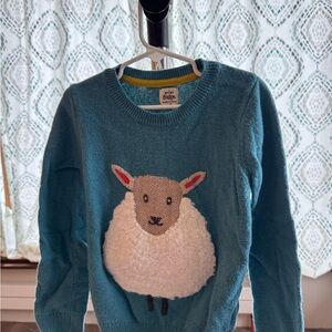 Boden Teal Blue Girls' Lamb Intarsia Crew Sweater